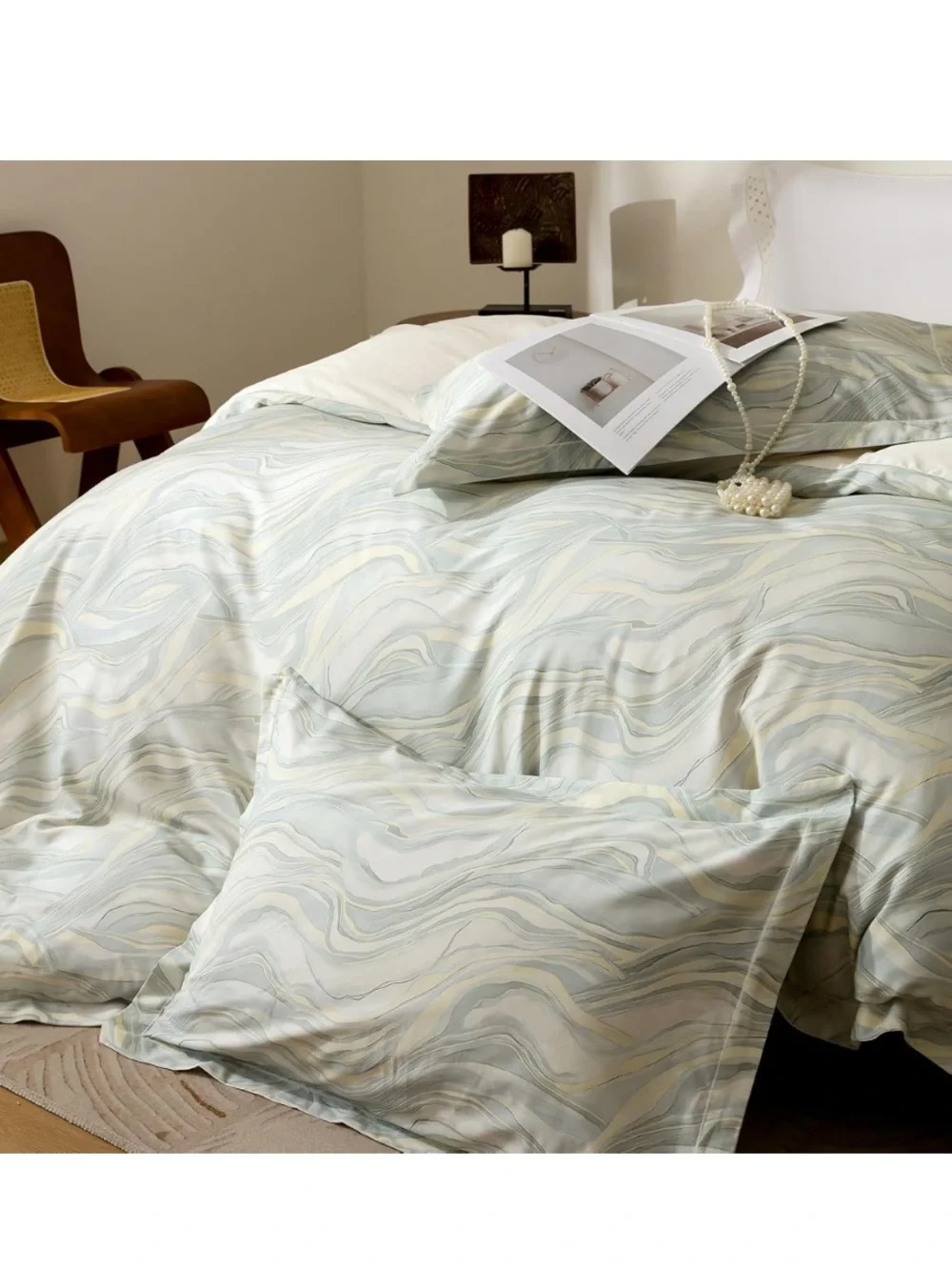Aqua Ripple DUVET SET 100% Cotton 500 Thread Count with Zipper & Ties - KING